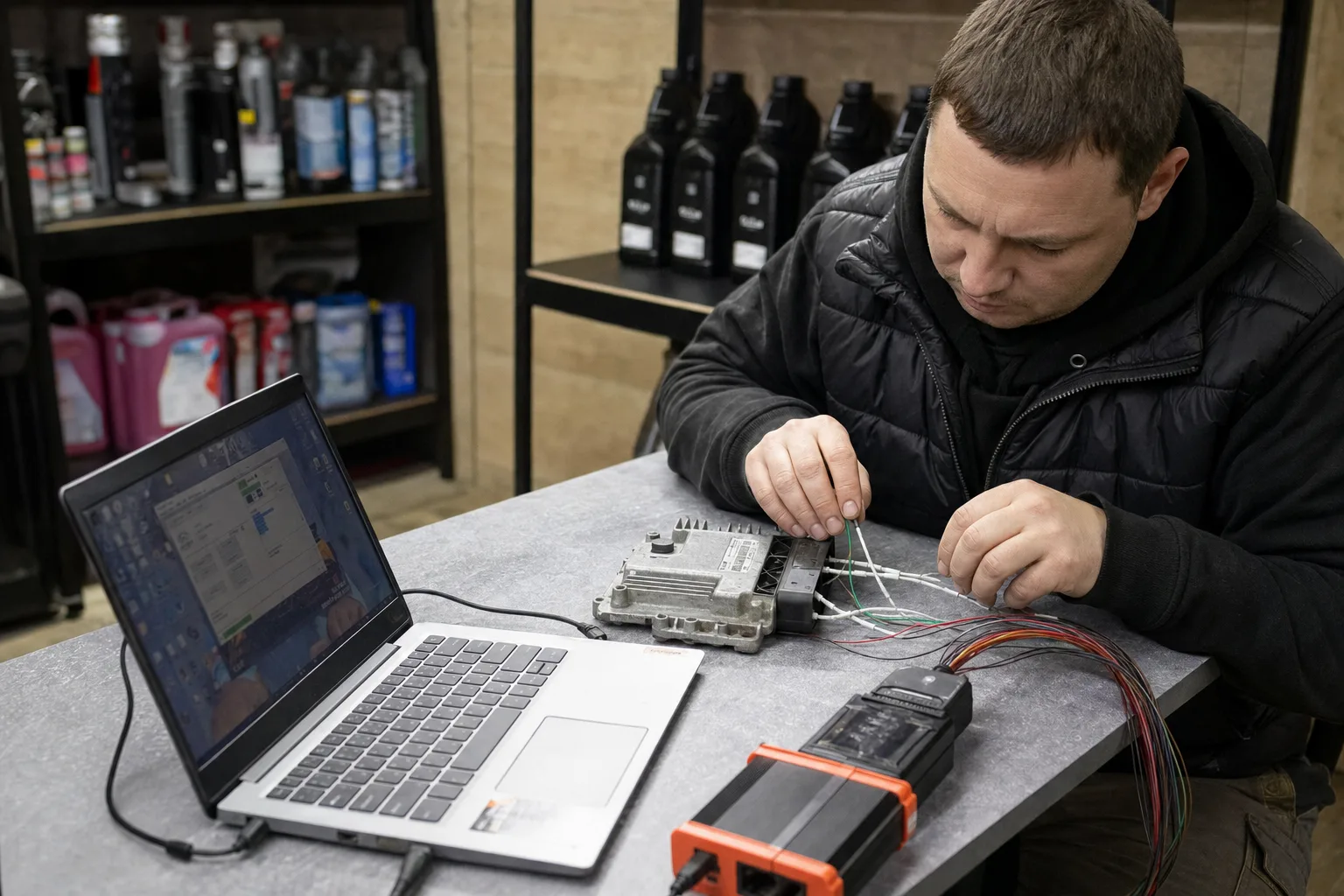 В мастерской автосервиса светлокожий мужчина европейской…